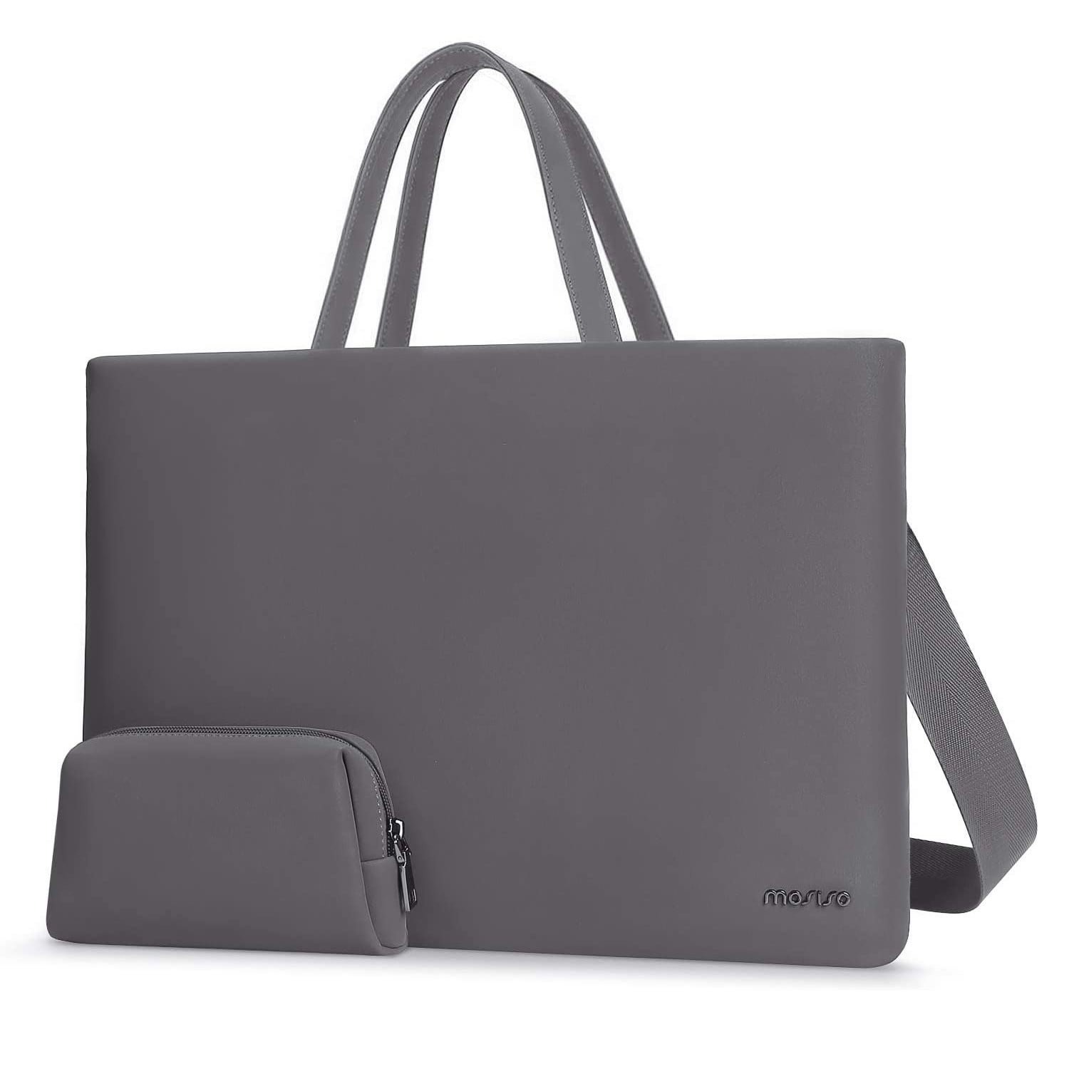 Mosiso PU Leather Laptop Tote Bag for Men Women, 15.6 inch Waterproof Shoulder Handbag Travel Office Work Business Computer Briefcase Ladies Messenger Bags with Small Case, Space Gray