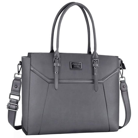 Mosiso PU Leather Women Handbag Shoulder Bags Tote Purse Business Work Travel Laptop Messenger Bags For Women,Gray