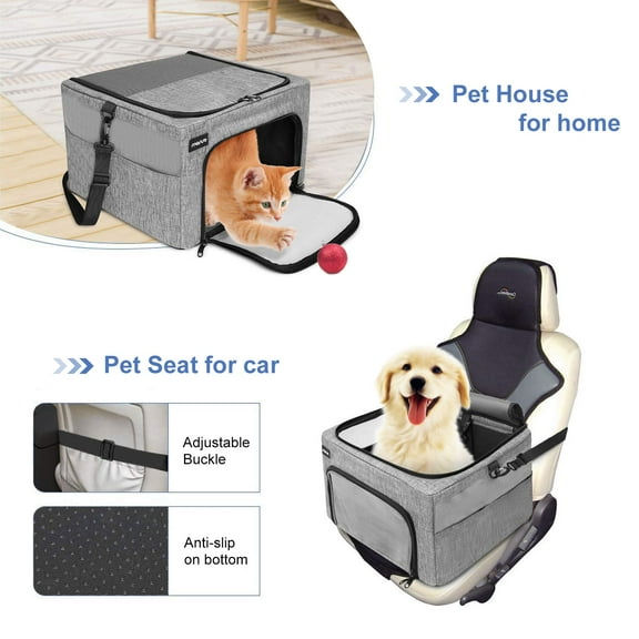 Mosiso Pet Car Booster Seat for Small Dogs Cats , Breathable Folding Pet Carriers Carseat Up to 17LB, Portable Puppy Dog Carrier with Clip-On Safety Belt Adjustable Strap Carry Bag, Gray