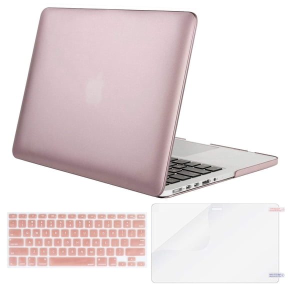 Mosiso Plastic Hard Case with Keyboard Cover with Screen Protector Only for [Previous Generation] MacBook Pro Retina 15 Inch (Model: A1398) No CD-ROM,Rose Gold