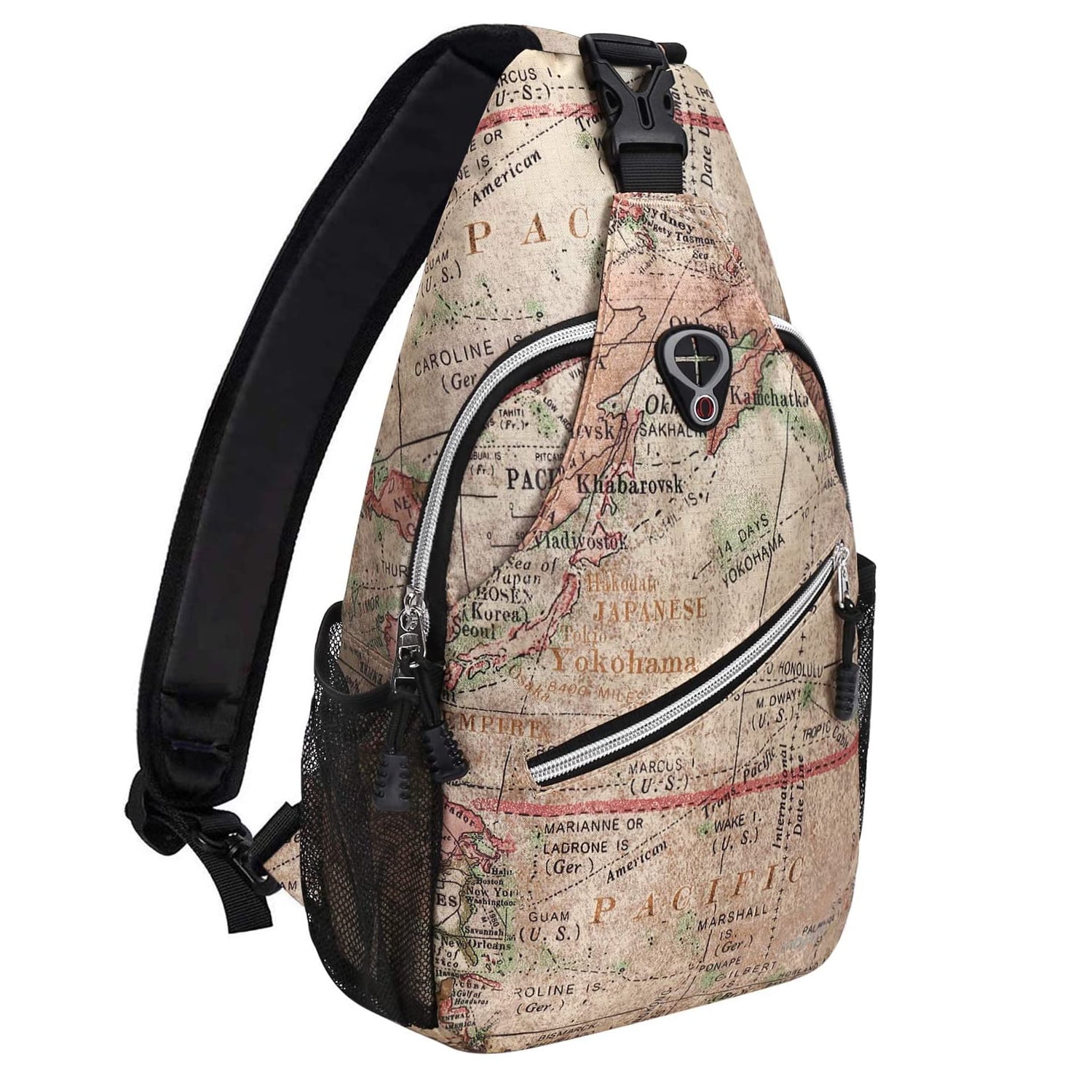 Mosiso Polyester Sling Bag Backpack Travel Hiking Outdoor Sport Crossbody  Shoulder Bag Multipurpose Daypack for Women Men, Camel Base World Map