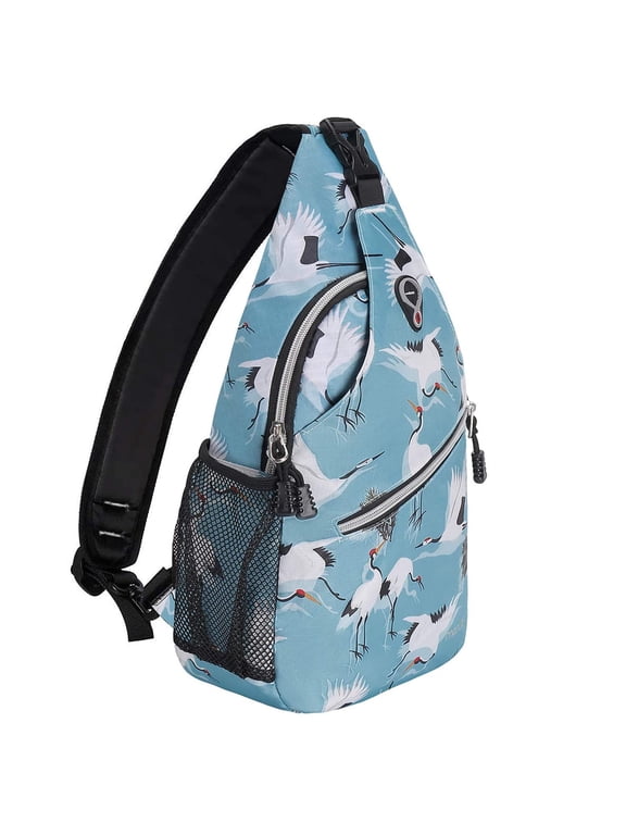 Polyester Sling Bag Backpack Travel Hiking Outdoor Sport Crossbody Shoulder Bag Multipurpose Daypack for Women Men, Hot Blue Base Crane