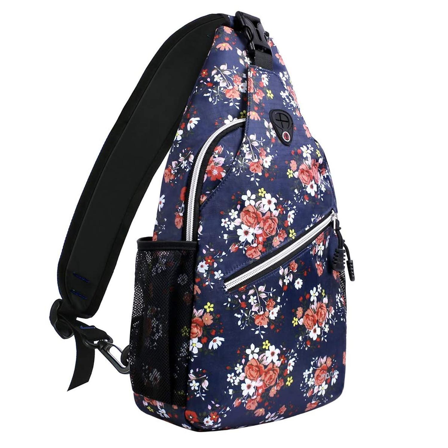 Mosiso Polyester Sling Bag Backpack Travel Hiking Outdoor Sport Crossbody Shoulder Bag Multipurpose Daypack for Women Men, Navy Blue Base Floral - image 1 of 6