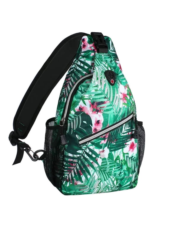 Polyester Sling Bag Backpack Travel Hiking Outdoor Sport Crossbody Shoulder Bag Multipurpose Daypack for Women Men, Palm Leaf Flower