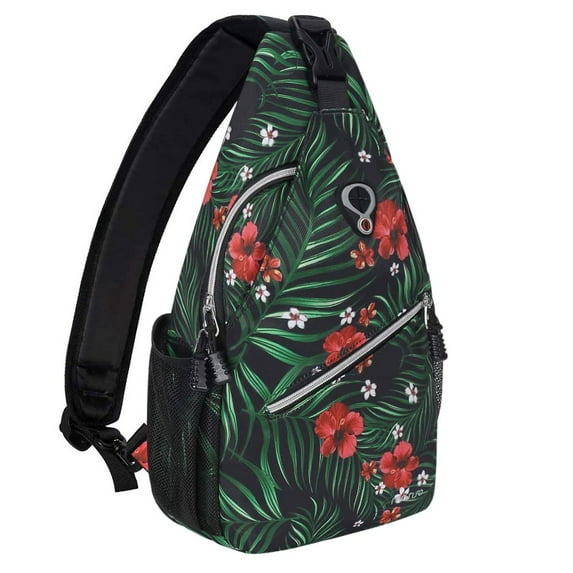 Mosiso Polyester Sling Bag Backpack Travel Hiking Outdoor Sport Crossbody Shoulder Bag Multipurpose Daypack for Women Men, Rhododendron