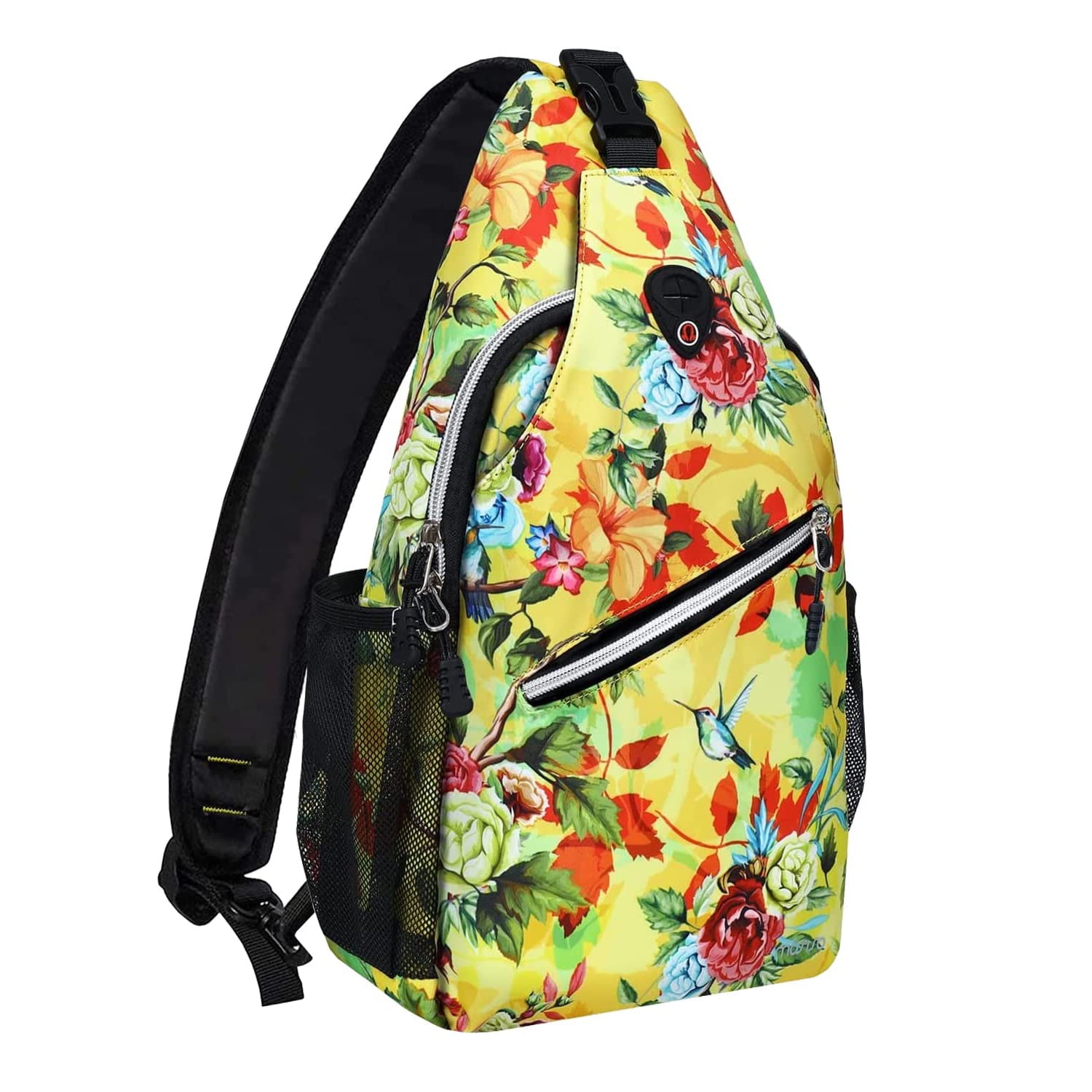 Mosiso Polyester Sling Bag Backpack Travel Hiking Outdoor Sport Crossbody  Shoulder Bag Multipurpose Daypack for Women Men, Navy Blue Base Floral 