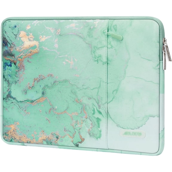 Mosiso Polyester Vertical Style Water Repellent Laptop Sleeve Case Bag Cover with Pocket for 13-13.3 Inch Notebook, MacBook Pro 14 inch M4 M3 M2 M1 Chip Pro Max 2024-2021, Green Marble