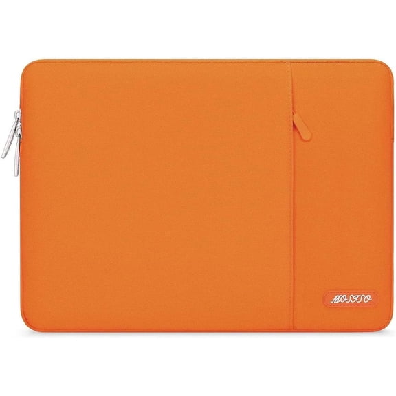 Mosiso Polyester Vertical Style Water Repellent Laptop Sleeve Case Bag Cover with Pocket for 13-13.3 Inch Notebook, MacBook Pro 14 inch M4 M3 M2 M1 Chip Pro Max 2024-2021, Orange