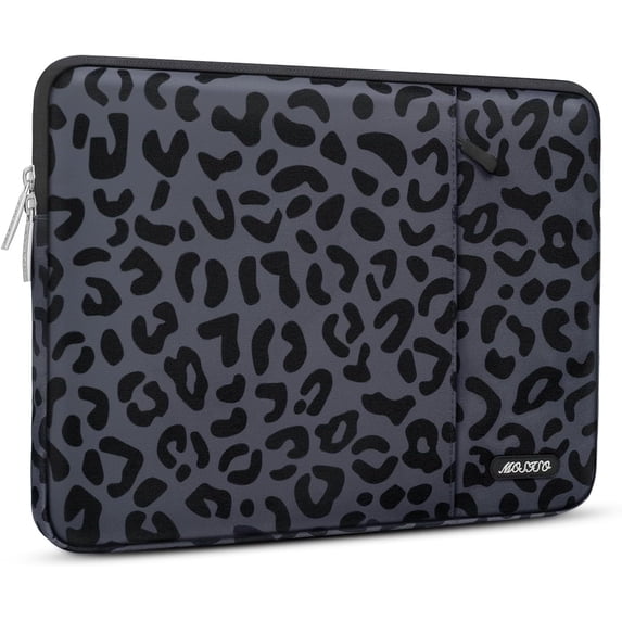 Mosiso Polyester Vertical Style Water Repellent Laptop Sleeve Case Bag Cover with Pocket for 13-13.3 Inch Notebook, MacBook Pro 14 inch M4 M3 M2 M1 Chip Pro Max 2024-2021,Leopard Grain
