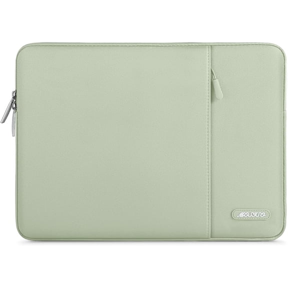 Mosiso Polyester Vertical Style Water Repellent Laptop Sleeve Case Bag Cover with Pocket for 13-13.3 Inch Notebook, MacBook Pro 14 inch M4 M3 M2 M1 Chip Pro Max 2024-2021, Sage Green