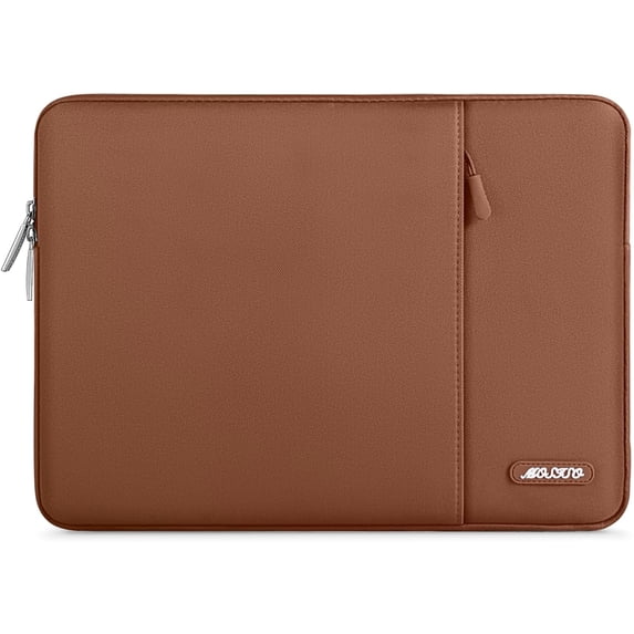 Mosiso Polyester Vertical Style Water Repellent Laptop Sleeve Case Bag Cover with Pocket for MacBook Air 13 inch M3 M2 M1 2018-2024 / Pro 13 inch M2 M1 2016-2024, Caramel Brown