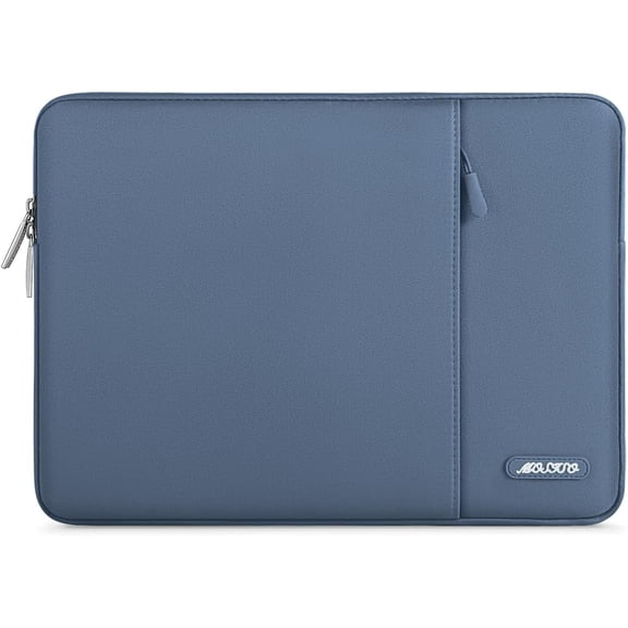 Mosiso Polyester Vertical Style Water Repellent Laptop Sleeve Case Bag Cover with Pocket for MacBook Air 13 inch M3 M2 M1 2018-2024 / Pro 13 inch M2 M1 2016-2024, Steel Blue