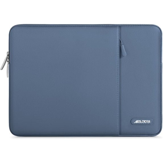 Mosiso Polyester Vertical Style Water Repellent Laptop Sleeve Case Bag Cover with Pocket for MacBook Air 13 inch M3 M2 M1 2018-2024 / Pro 13 inch M2 M1 2016-2024, Steel Blue
