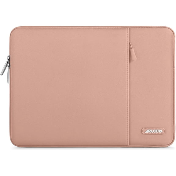 Mosiso Polyester Vertical Style Water Repellent Laptop Sleeve Case Bag Cover with Pocket for MacBook Air 13 inch M3 M2 M1 2018-2024 / Pro 13 inch M2 M1 2016-2024, Salmon Pink