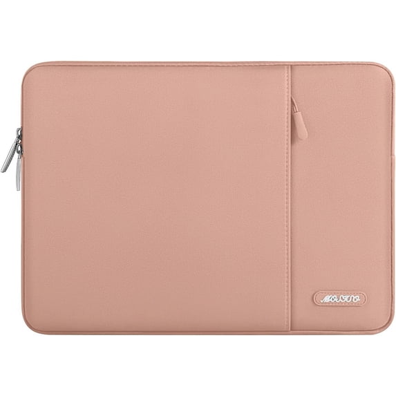 Mosiso Polyester Vertical Style Water Repellent Laptop Sleeve Case Bag Cover with Pocket for MacBook Air 15 inch M3 A3114 M2 A2941 2023 2024 / Pro 15 inch A1990 A1707, Salmon Pink