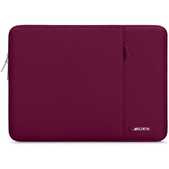 Mosiso Polyester Vertical Style Water Repellent Laptop Sleeve Case Bag Cover with Pocket for MacBook Air 15 inch M3 A3114 M2 A2941 2023 2024 / Pro 15 inch A1990 A1707, Wine Red