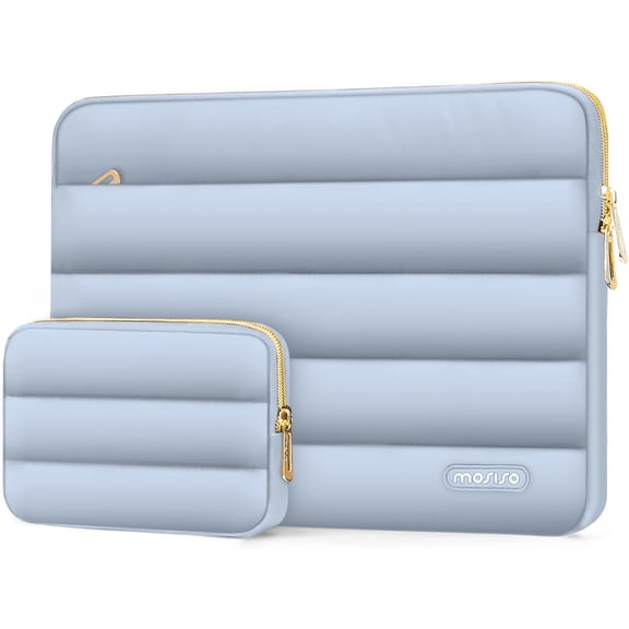 Mosiso Puffy Laptop Sleeve for 13"-13.3" Notebook, Protective Soft Computer Carrying Bag with Small Case, Compatible with MacBook Pro 14 inch M3 M2 M1 Chip 2024-2021, Baby Blue