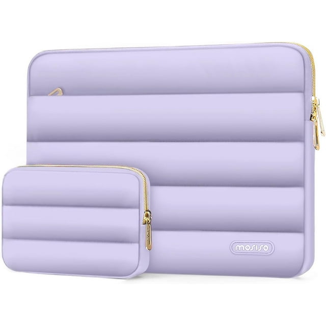 Mosiso Puffy Laptop Sleeve for 13"-13.3" Notebook, Protective Soft Computer Carrying Bag with Small Case, Compatible with MacBook Pro 14 inch M3 M2 M1 Chip 2024-2021, Purple
