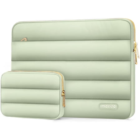 Mosiso Puffy Laptop Sleeve for 13"-13.3" Notebook, Protective Soft Computer Carrying Bag with Small Case, Compatible with MacBook Pro 14 inch M3 M2 M1 Chip 2024-2021, Sage Green