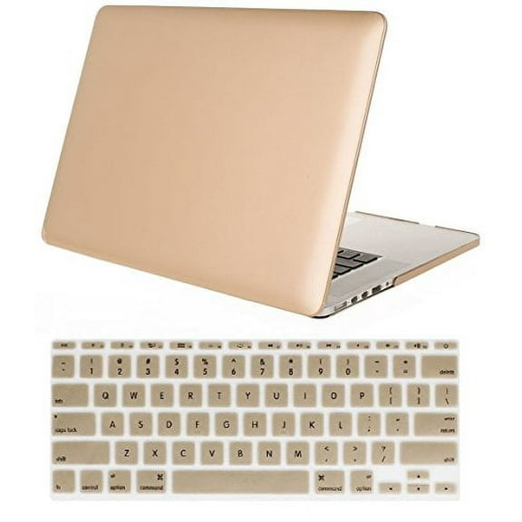 Mosiso Retina 15-Inch 2 in 1 Soft-Touch Plastic Hard Case and Keyboard Cover for MacBook Pro 15.4" with Retina Display (Model: A1398, No CD-ROM Drive ), Gold
