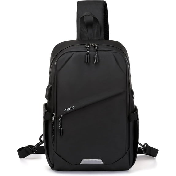 Mosiso Sling Backpack, Casual Crossbody Sling Bag, Travel Hiking Daypack with USB Charging Port, One Shoulder Chest Bag for Outdoor Sports Commuting, Black