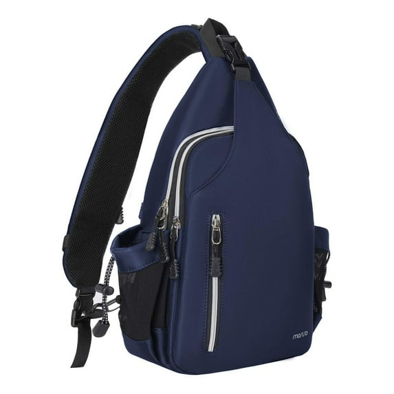 Mosiso Sling Backpack Chest Shoulder Bag Double Layer Hiking Daypack Men/Women,Navy Blue