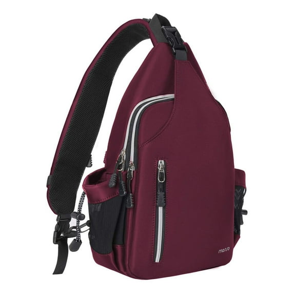 Mosiso Sling Backpack Chest Shoulder Bag Double Layer Hiking Daypack Men/Women,Wine Red