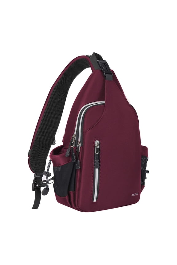 Sling Backpack Chest Shoulder Bag Double Layer Hiking Daypack Men/Women,Wine Red