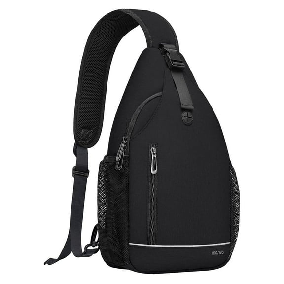 Mosiso Sling Backpack, Multipurpose Crossbody Shoulder Bag with Front Buckle Pouch&Reflective Strip For Hiking,Travel,For Women Men,Black