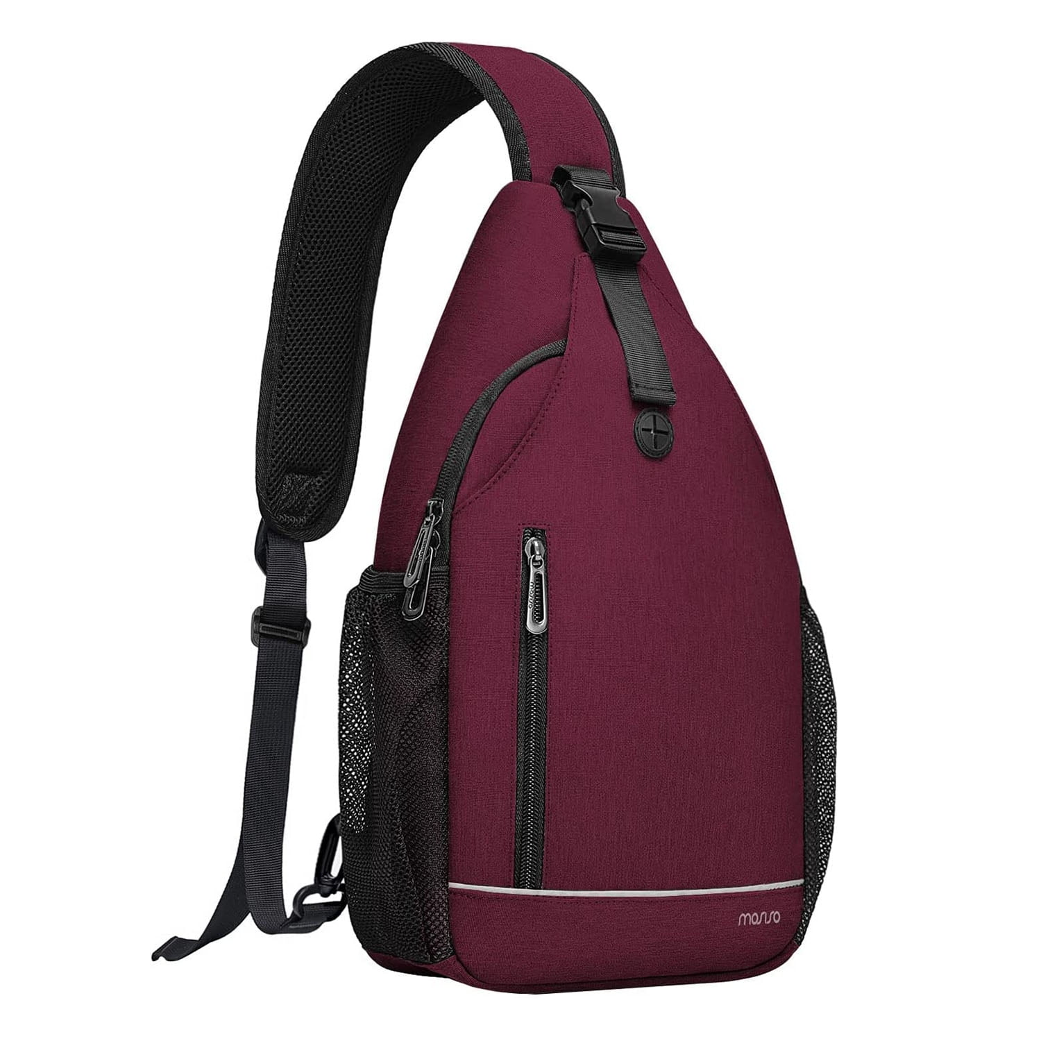 Mosiso Sling Backpack, Multipurpose Crossbody Shoulder Bag with Front  Buckle Pouch&Reflective Strip For Hiking,Travel,For Women Men,Wine Red 