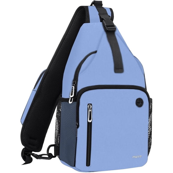 Mosiso Sling Backpack for Women Men, Chest Crossbody Shoulder Bag with USB Charging Port for Travel Hiking Walking Biking Cycling, Air Blue