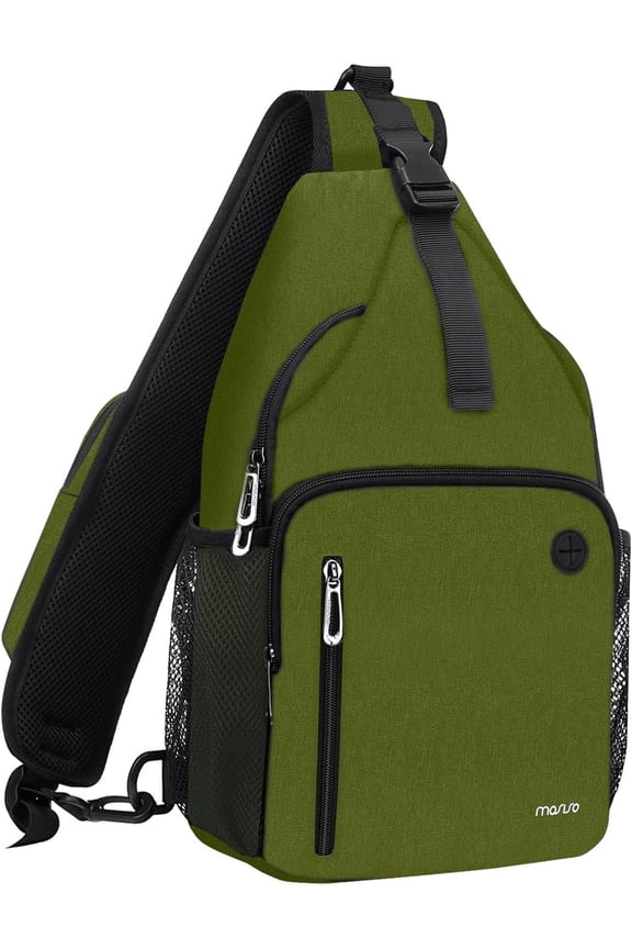 Sling Backpack for Women Men, Chest Crossbody Shoulder Bag with USB Charging Port for Travel Hiking Walking Biking Cycling, Army Green