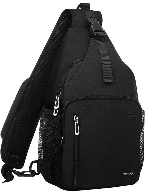 Sling Backpack with USB Charging Port, Adjustable Strap for Travel, Hiking, Walking, Biking, Black
