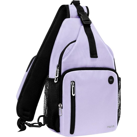 Mosiso Sling Backpack for Women Men, Chest Crossbody Shoulder Bag with USB Charging Port for Travel Hiking Walking Biking Cycling, Purple