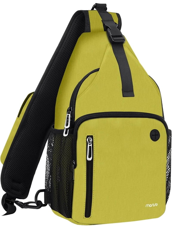 Sling Backpack for Women Men, Chest Crossbody Shoulder Bag with USB Charging Port for Travel Hiking Walking Biking Cycling, Yellow