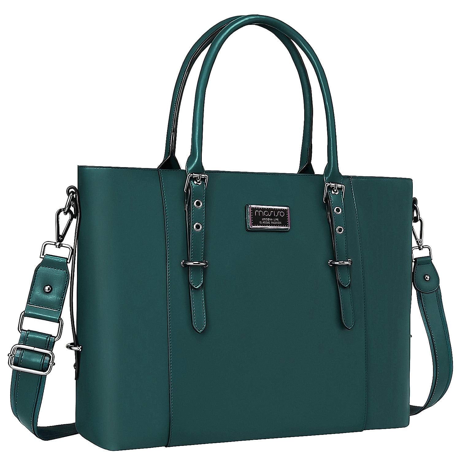 Mosiso Water-Resistant PU Leather 15.6" Laptop Tote, Deep Teal