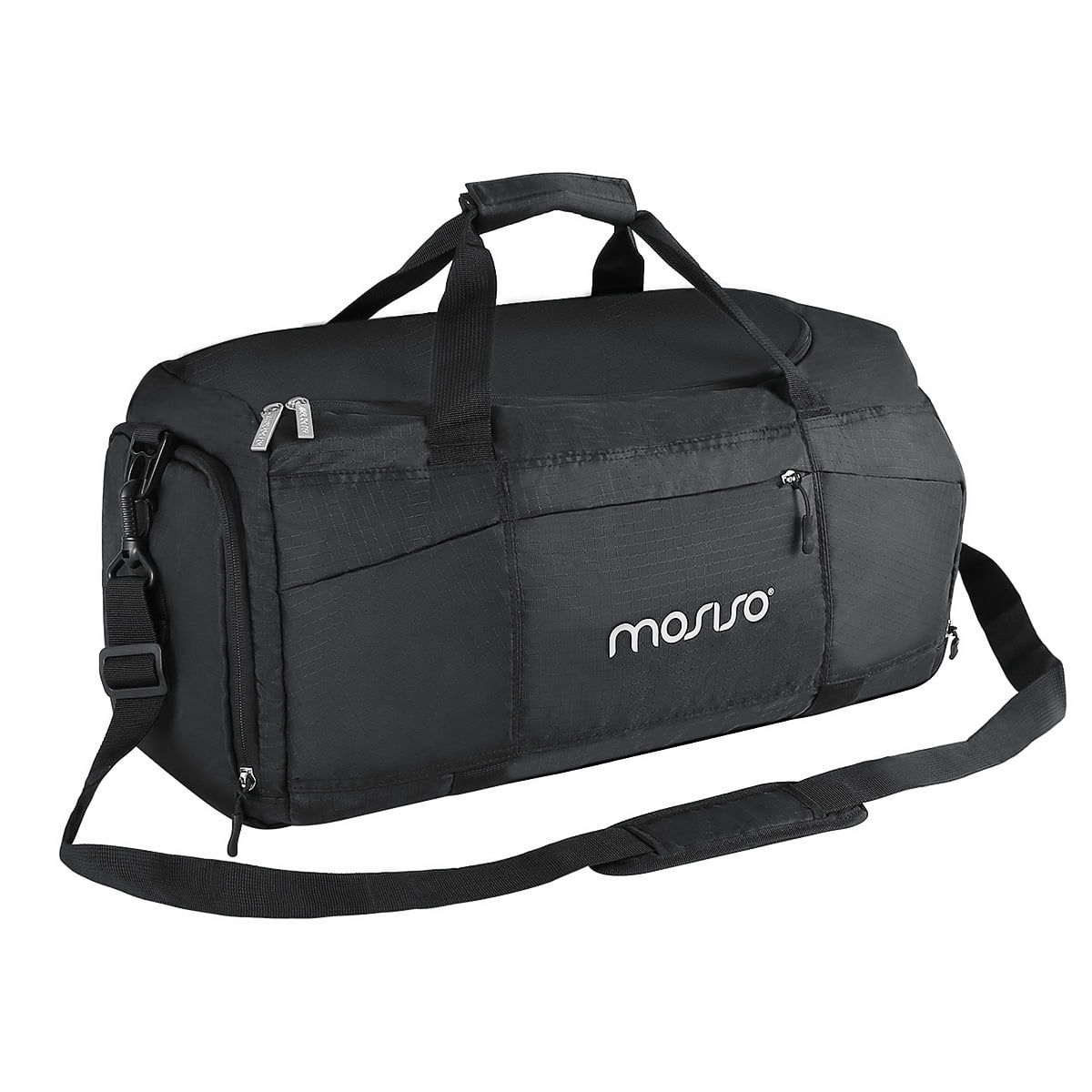 Mosiso Waterproof Sports Duffle Bag Gym Bag Travel Duffel with Adjustable Strap for Sports , Gym ,Vacation , Shopping and Travel ,Polyester Black
