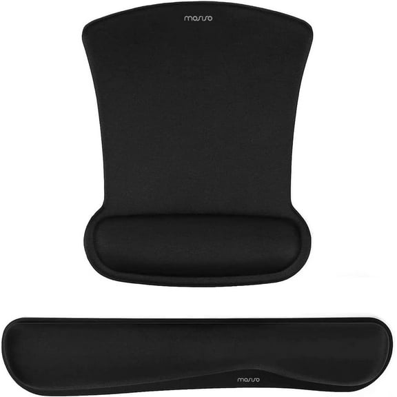 Mosiso Wrist Rest Support for Mouse Pad&Keyboard Set Home/Office Pain Relief&Easy Typing Cushion, Ergonomic Mousepad&Coaster Non-Slip Base with Neoprene Cloth&Raised Memory Foam