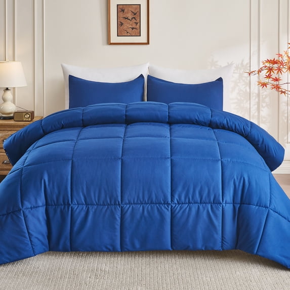 Mosluna Queen Size Comforter Sets, 3 Piece Soft Quilted Bedding Sets, All-Season Down Alternative Comforter with 2 Pillow Shams, Navy Blue