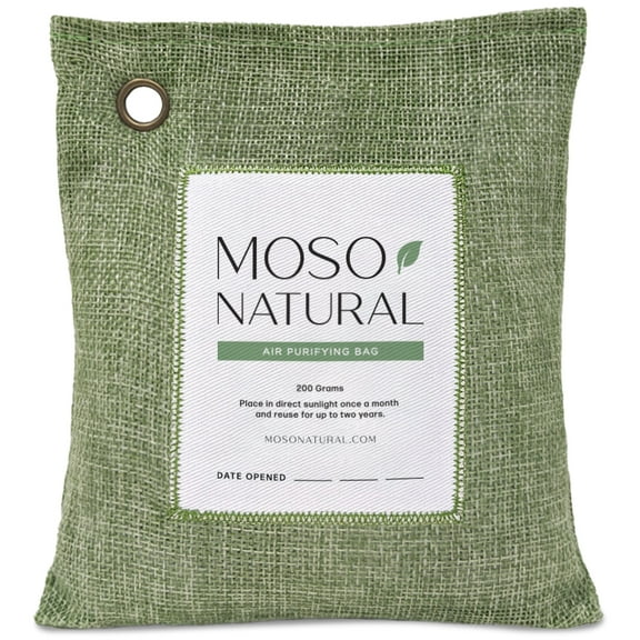 Moso Natural Air Purifying Bag, 200g Green, Bamboo Charcoal Odor Absorber and Small Space Deodorizer, Closet Odor Eliminator and Car Air Freshener