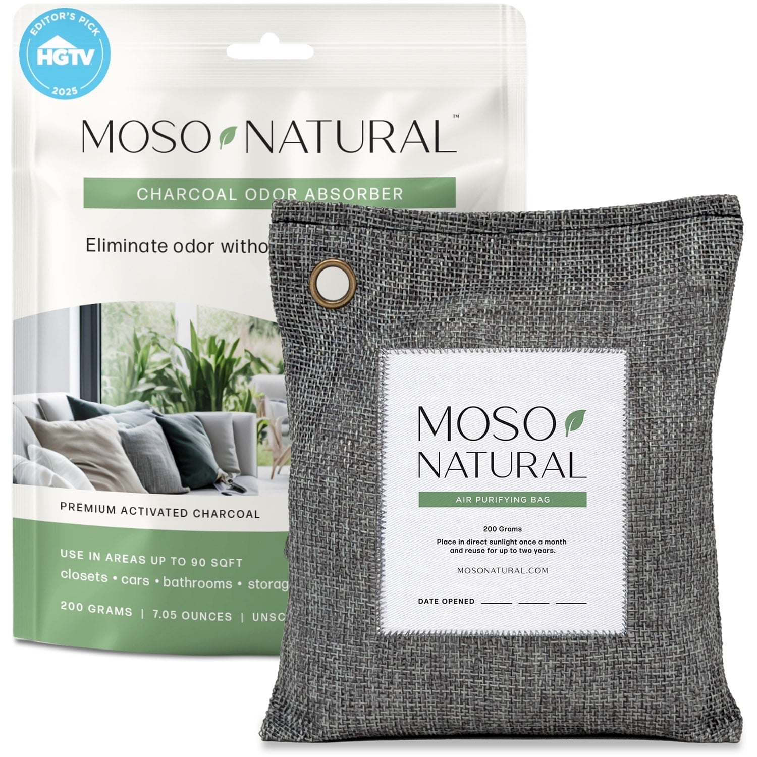 Moso Natural Air Purifying Bag, 200g Charcoal Odor Absorber, Closet & Car Odor Eliminator