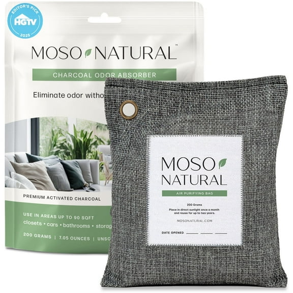 Moso Natural Air Purifying Bag, 200g Bamboo Charcoal Odor Absorber and Small Space Deodorizer, Closet Odor Eliminator and Car Air Freshener
