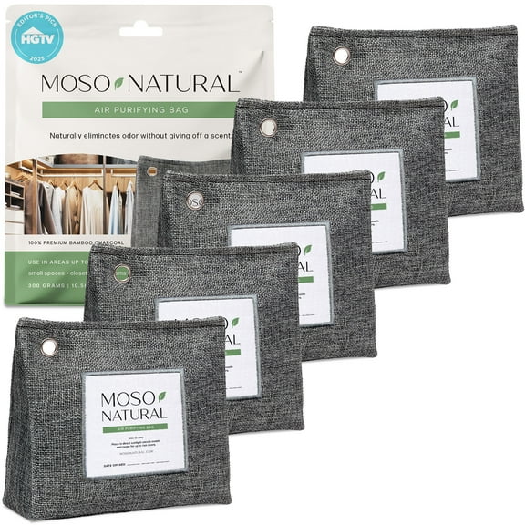 Moso Natural Air Purifying Bag, 300g Bamboo Charcoal Odor Absorber, Closet Odor Eliminator & Small Spaces Deodorizer, 5 Pack