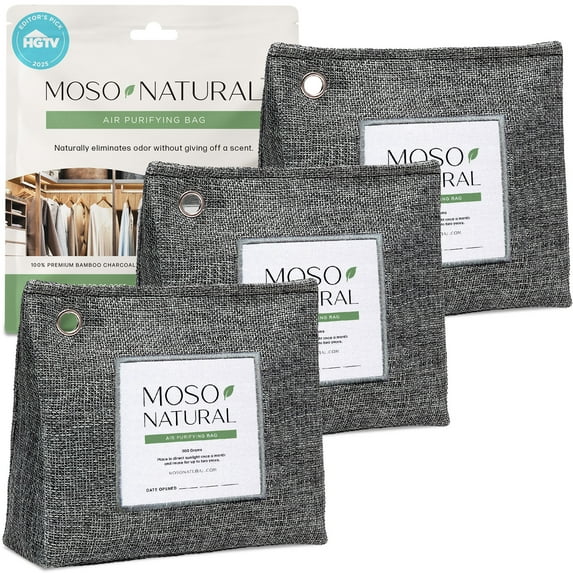 Moso Natural Air Purifying Bag, 300g Bamboo Charcoal Odor Absorber, Closet Odor Eliminator & Small Spaces Deodorizer, 3 Pack