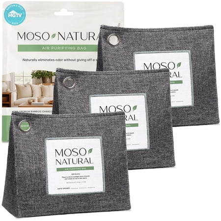 Moso Natural Air Purifying Bag, 600g Bamboo Charcoal Odor Absorber, Large Room Deodorizer for Pet & Home, 3 Pack