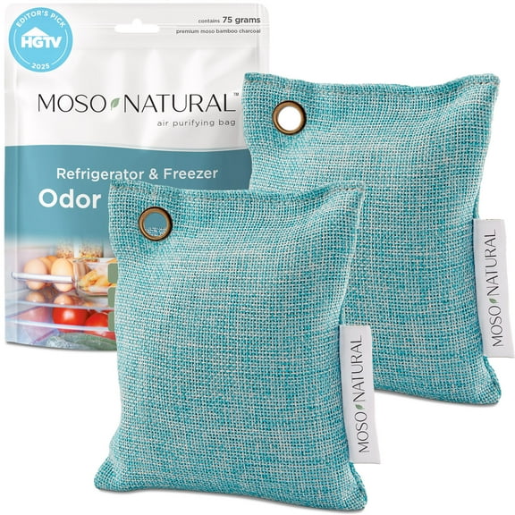 Moso Natural Fridge Deodorizer | Bamboo Charcoal Freezer & Refrigerator Odor Eliminator | Long-Lasting Air Purifying Bag to Eliminate Refrigerator Odor | More Powerful than Baking Soda (2 Pack)