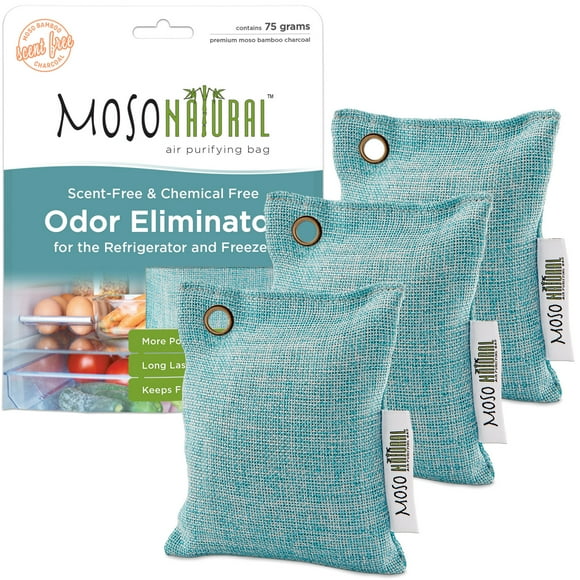 Moso Natural Fridge Deodorizer Odor Eliminator, Bamboo Charcoal Refrigerator & Freezer Air Purifying Bag, More Powerful than Baking Soda Fridge Odor Absorber (3 Pack)