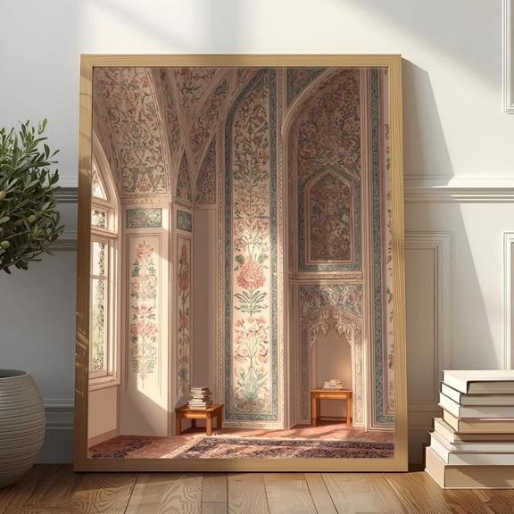 Mosque Interior Art Print, Elegant Architectural Details Poster Vintage Style , Poster Print Only