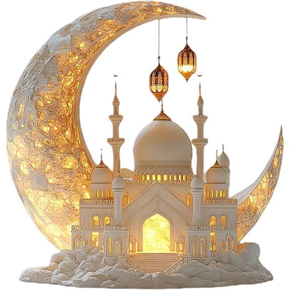 Mosque Moon Lantern, Ramadan Eid Mubarak Ornaments, 2D Crescent and Lantern Acrylic Tabletop Ornament, Moon Star Light Tabletop Ornament for Ramadan Mubarak Eid Decorations