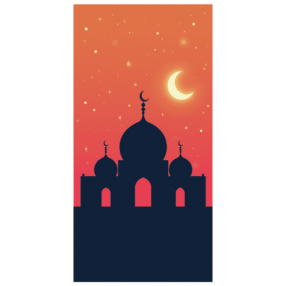 Mosque Silhouette under Crescent Moon Ramadan Decor Backdrop Abstract Party Supplies Celebration Eid Background Banner Wedding Stage